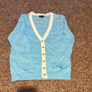 The Limited Light Blue Cardigan with Cream Trim